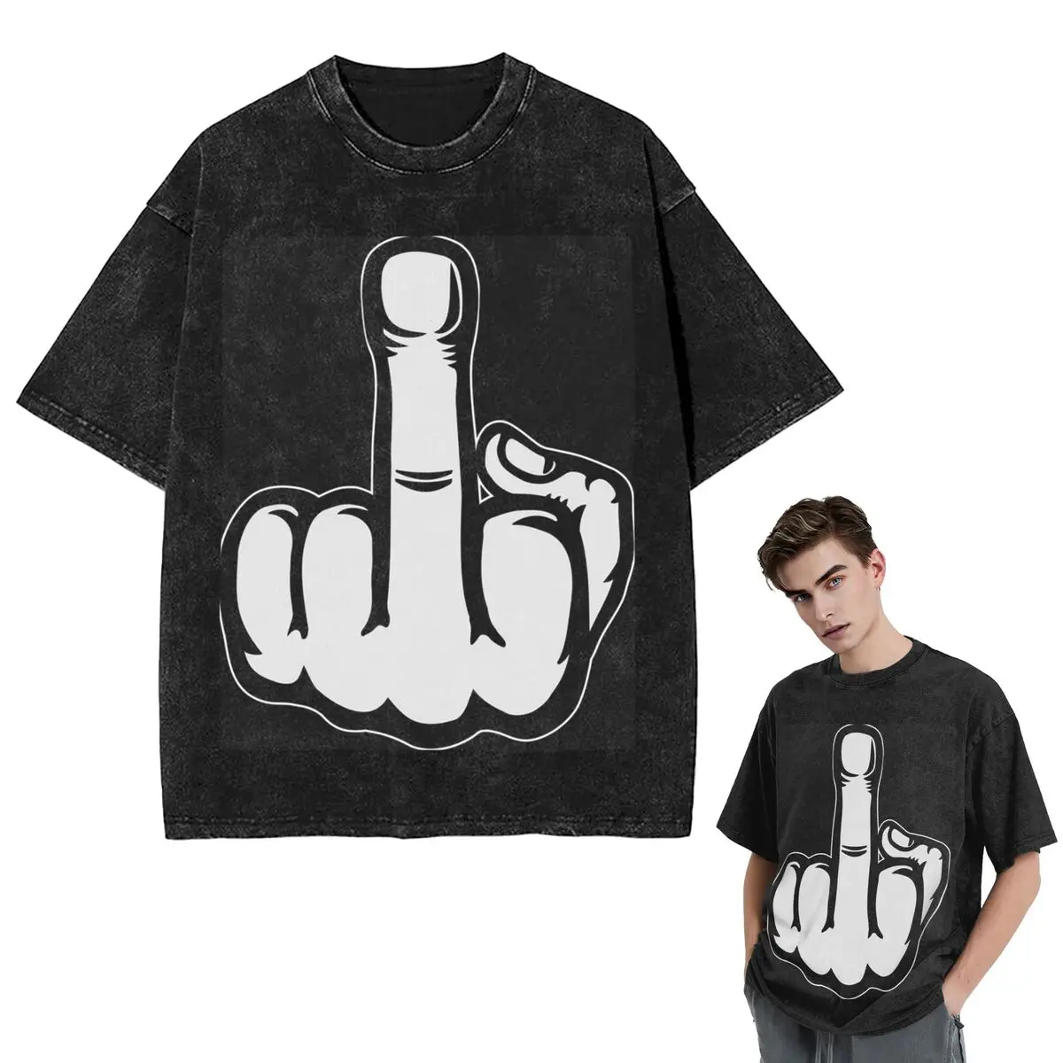 

Уличная одежда Футболки Жест руки Дизайн Средний палец Показує средние пальцы Футболка с коротким рукавом Хип-хоп Топы Футболки для мужчин и женщин