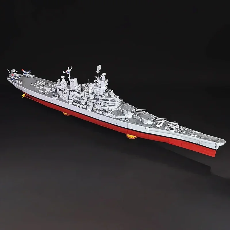 MOC World War II USS Lowa BB-61 Warship Ship Building Blocks Set Military Battleship Boat Bricks DIY Toys Children Birthday Gift