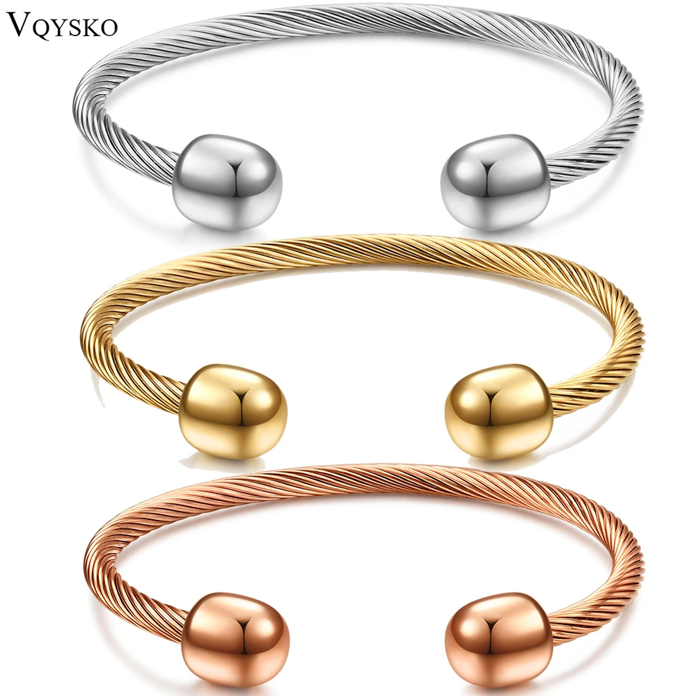 European American simple C-shaped titanium steel bracelet retro all-matching cable Fashion open stainless steel women's bracelet