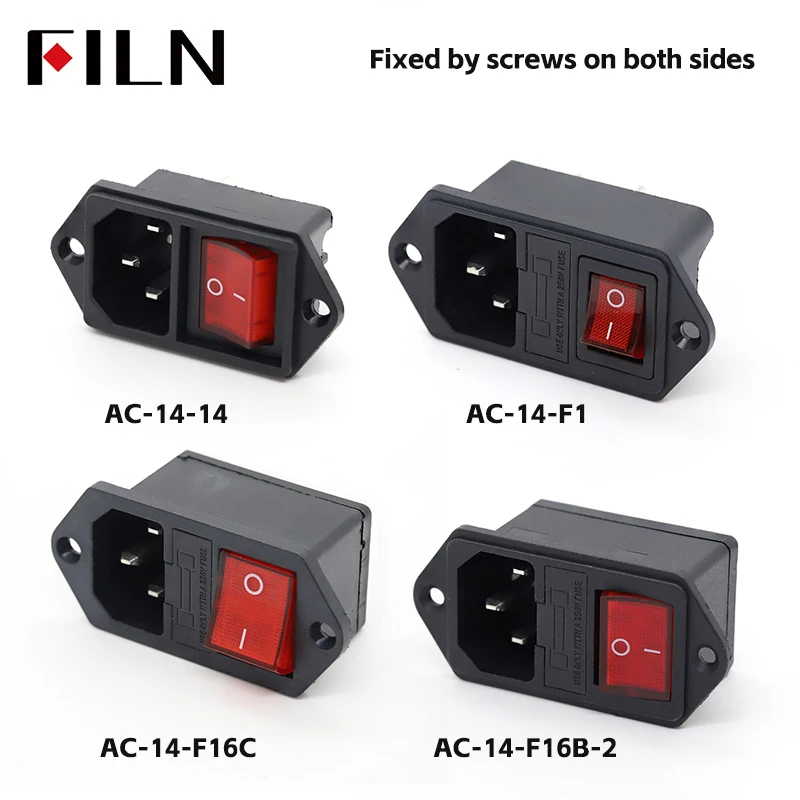 IEC320 C14 Electrical Rocker SwitchAC Socket with 3 Pin Red LED 250V 10A Fuse Female Male Inlet Plug Connector 2 Pin Socket Mt