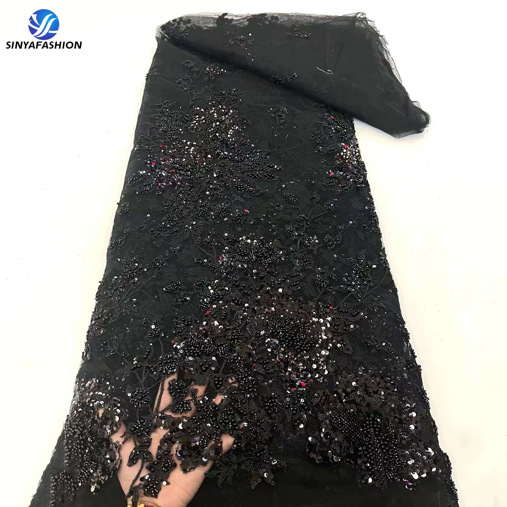 

Tim Black White Gold Pink African Beads Sequins Lace Fabric 2024 High Quality Nigerian Wedding Bridal Groom Luxury Beaded Laces