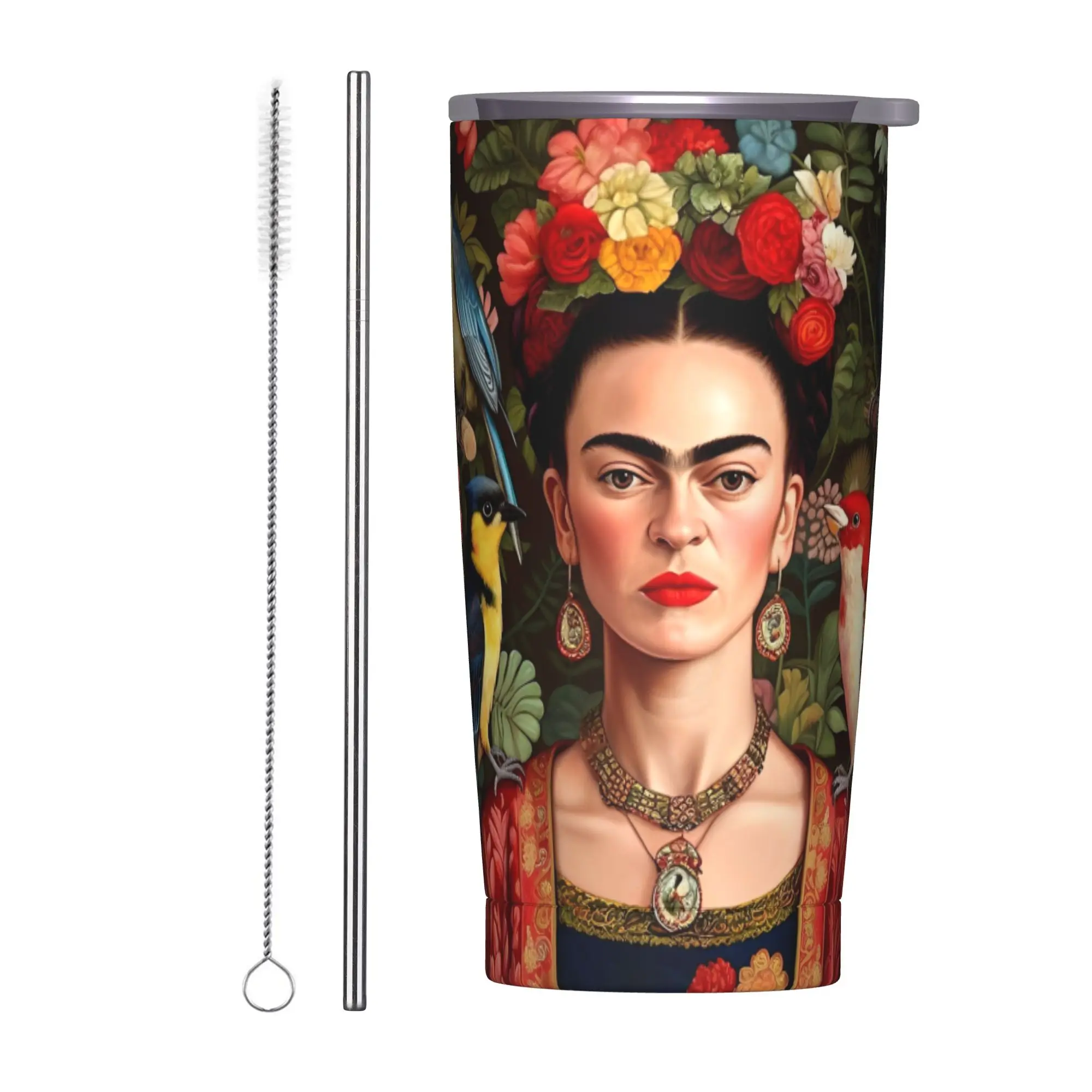 F-Frida K-Kahlo Tumbler Vacuum Insulated Mexico  Artist Coffee Cups Stainless Steel Car Mugs Water Bottle, 20oz