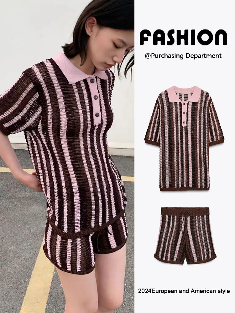 

Summer New Arrival Women's ort Sve Knitwear Casual Sle 3920243 330 ort Pants 3920244 330 Faionable Two-Piece Set