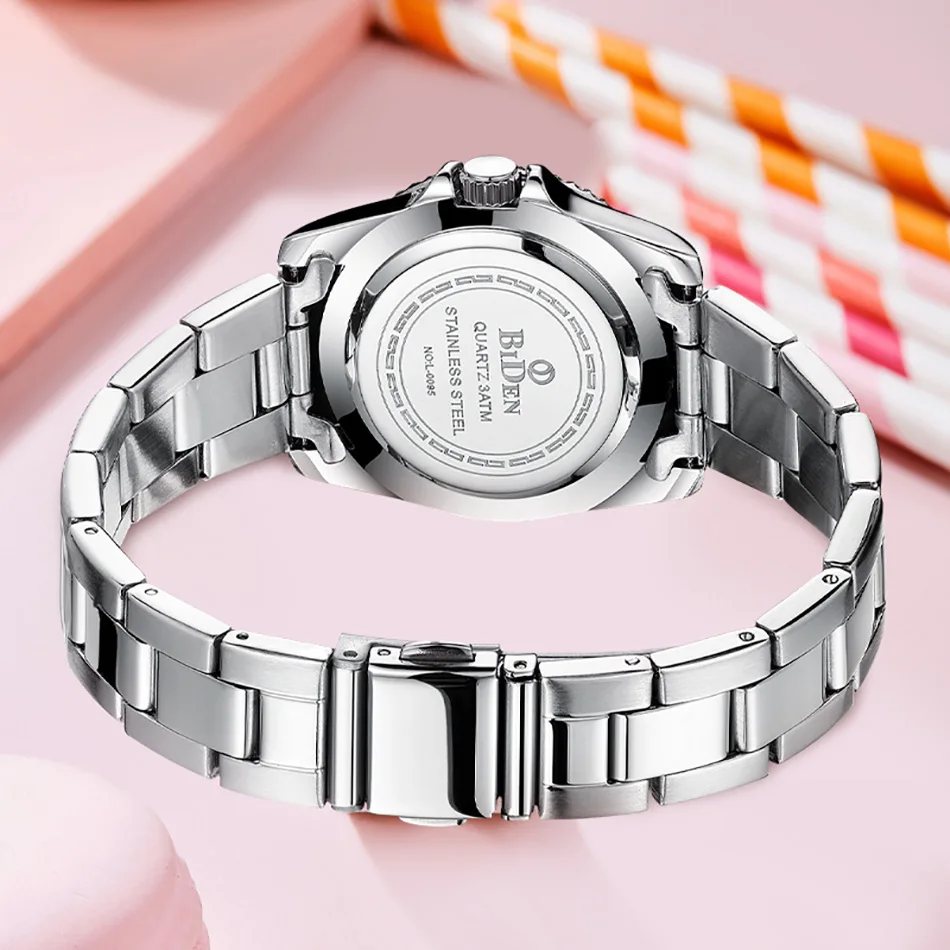 Reloj de moda de acero inoxidable para mujer, reloj de cuarzo con calendario de cristal, doble horario, regalos para mujer, accesorios de vestir