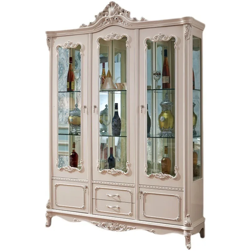 European light luxury solid wood wine cabinet, dining side locker