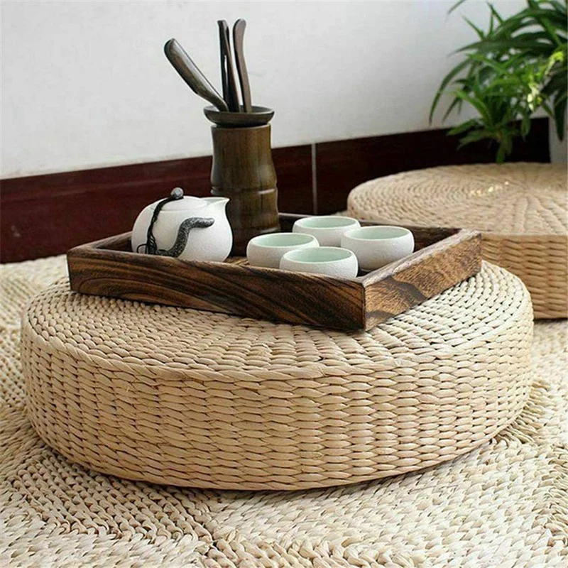 Round Straw Chair Seat Mat Grass Cushion Pad Beige Handmade Weave Floor Pillow Mat Yoga Tatami Decor 40X40cm