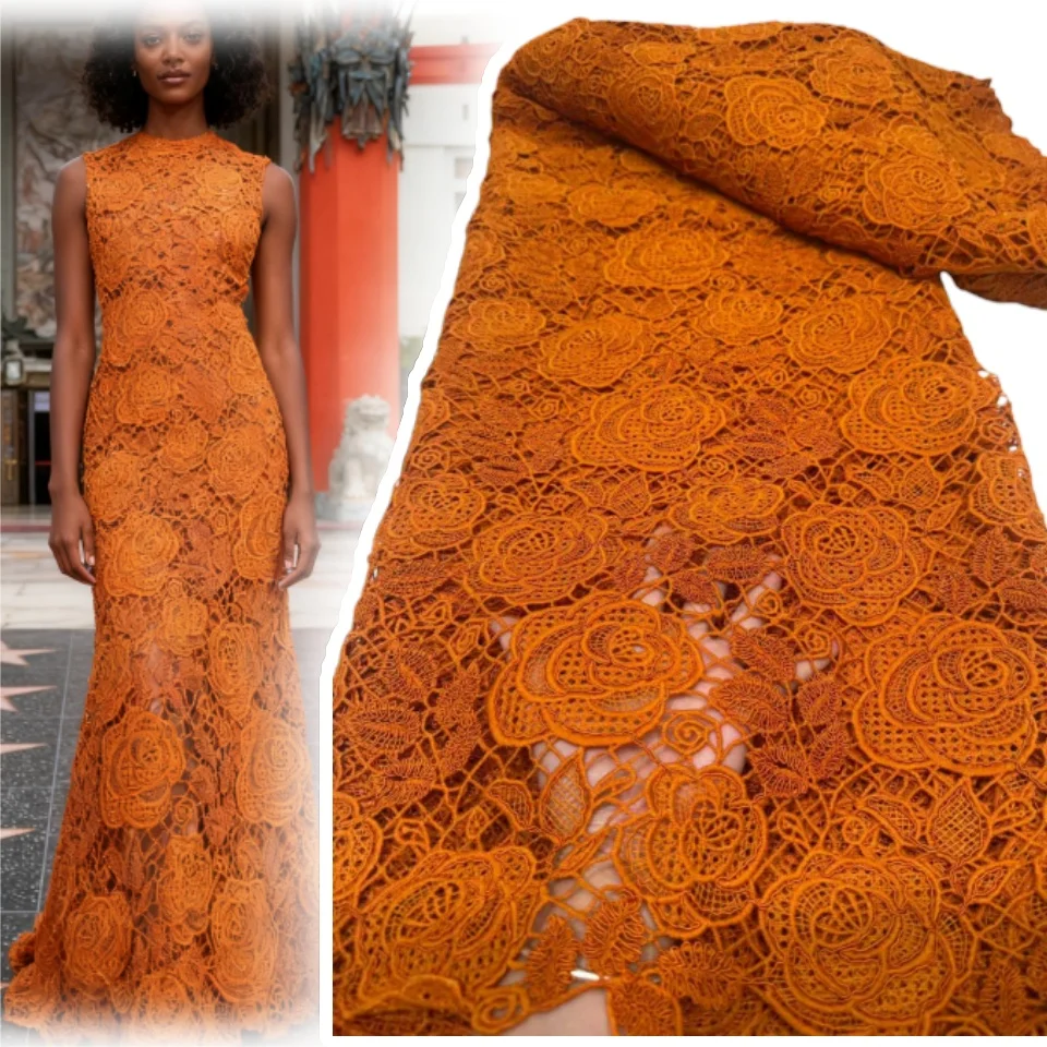 

African Cord Lace Fabric High Quality Water Soluble Nigerian French Guipure Cord Lace With Sequins For Wedding Dress Sewing 1900