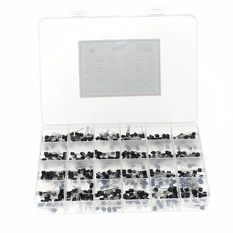 480Pcs 24Types Silicon In-line NPN PNP Transistor Assortment Kit set 2N2222 S8050 S9014 2N3906 BC547 BC548 BC549 BC550 BC558