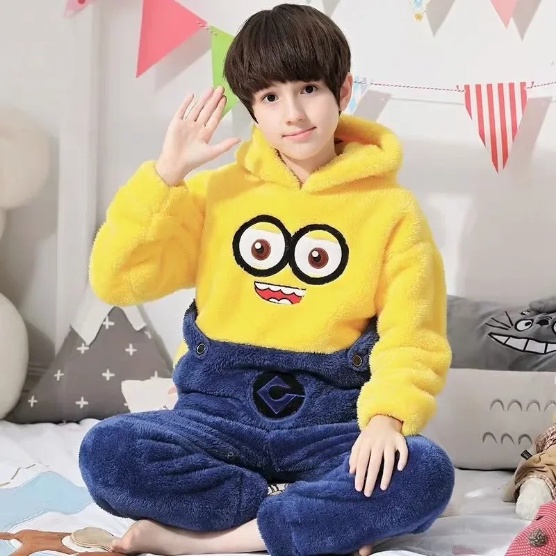 Despicable Me Minions Anime Peripheral Cartoon Cute Plush Warm Hooded Pajamas Kawaii Autumn and Winter Home Clothing Gifts