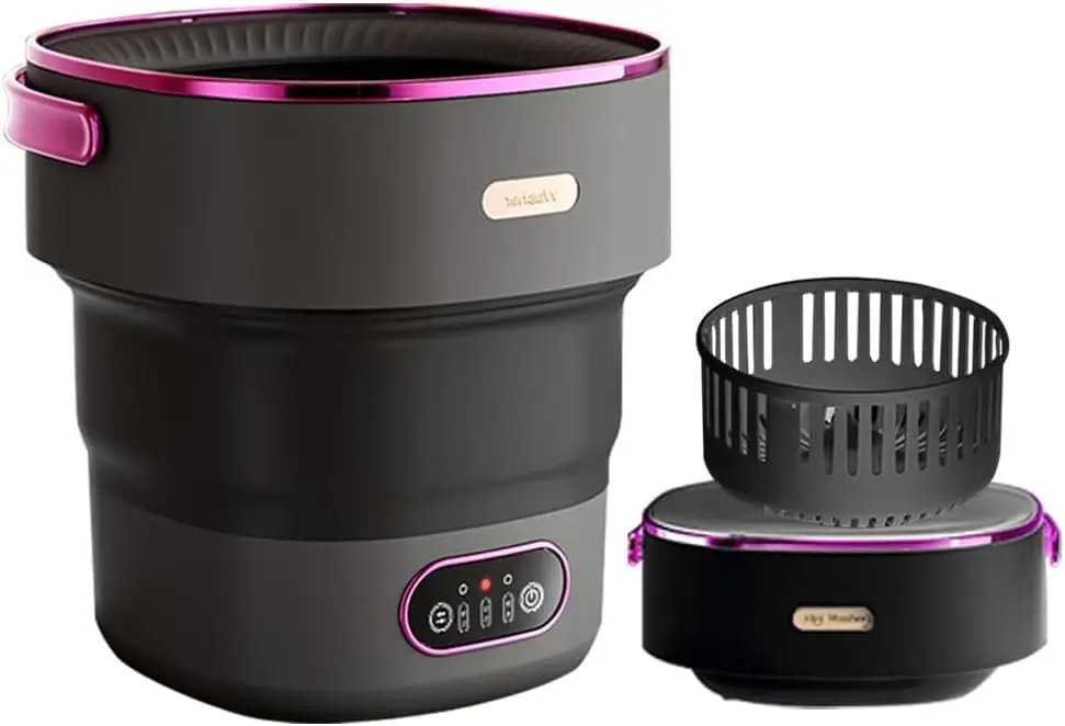 13L Portable Washer with 3 Cleaning Modes, Mini Foldable Washing Machine for Baby Clothes Underwear Socks, for Apartment Home Camping Travel, Black Purple