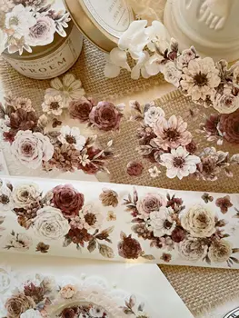 6M/Rolle Neue Qiuzhuang Vintage Blumenaufkleber Blume PET Washi Tape