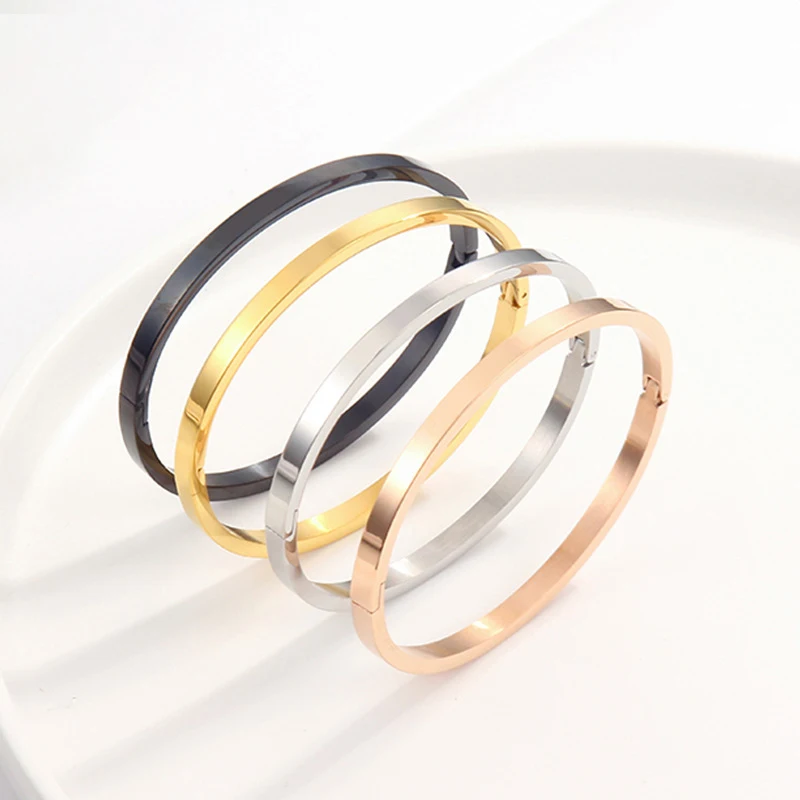 4mm/6mm/8mm Stainless Steel Blank Polished Stackable Bracelet for Women Men Lover Simple Plain Cuff Bangle Fashion Jewlery Gift