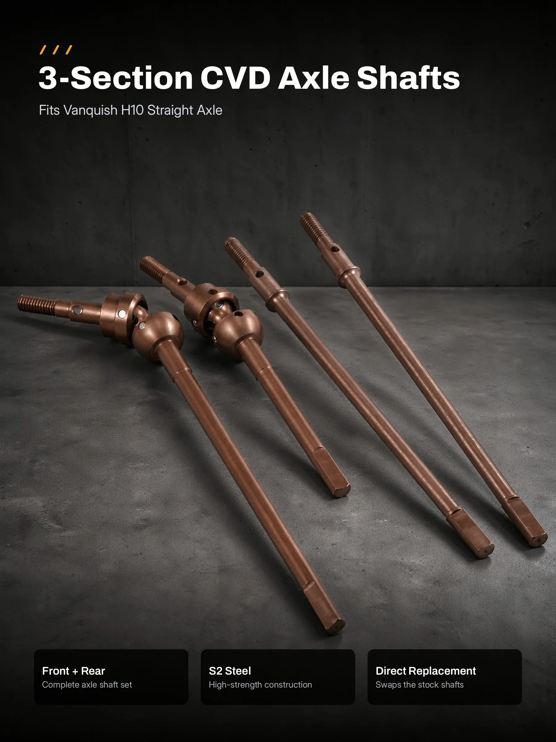 Fits Vanquish H10 Axle 3-Section CVD Front & Rear Axle Shafts S2 Steel Heat Treated 1/10 RC Crawler Upgrade Parts