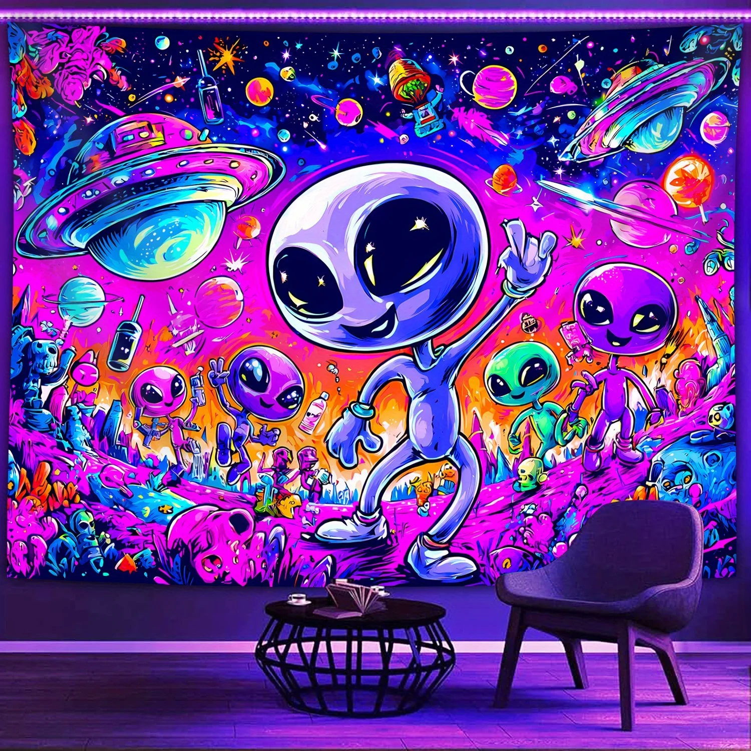 

Гобелен VIKAMA Alien Party с ярким космическим узором для детских комнат и игровых комнат - Декор комнаты для вечеринок на тему Sci-Fi