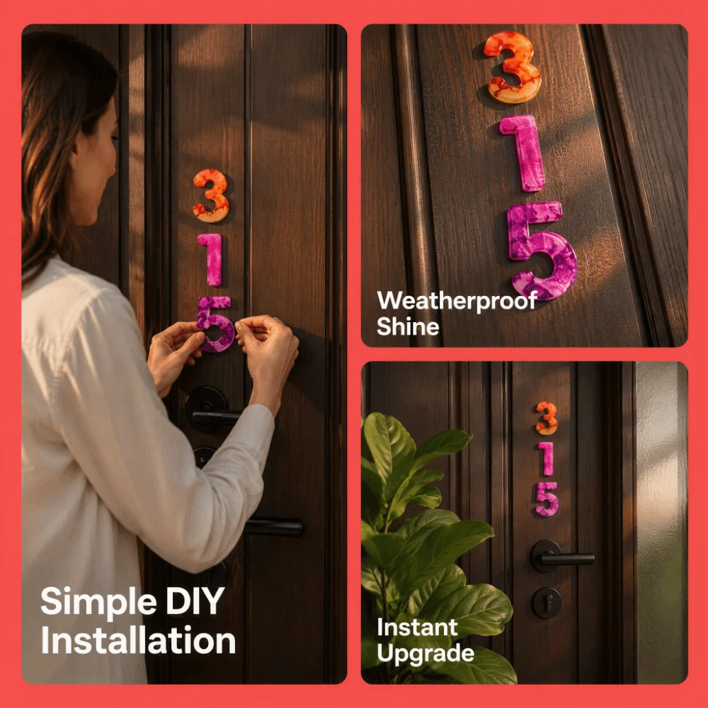 3D Raised House Number Stickers Waterproof Self Adhesive Address Number Sign Acrylic Multi-Color Door Number Plaque Office