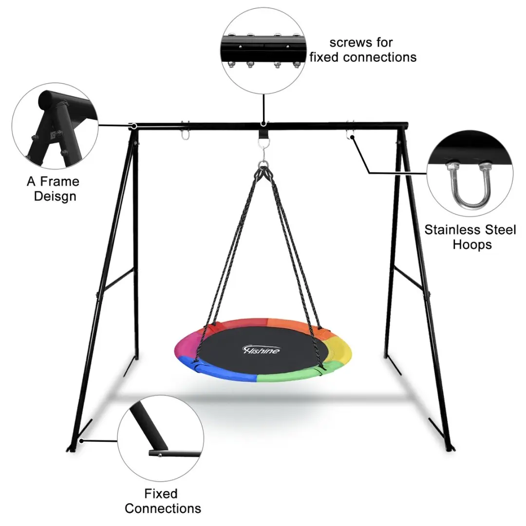 Suporte para Balanço de Varanda Externa, Estrutura de Balanço Reforçada, Estrutura Metálica Completa com 4 Estacas de Solo, Compatível com a Maioria dos Balanços
