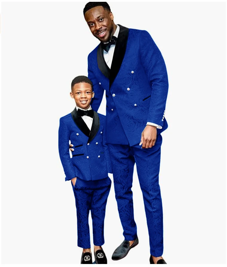 

Royal Blue Jacquard Boy's 2-piece Suit Set Formal Party Dress Wedding Tuxedo Double Breasted Elegant Kids Customized Outfit