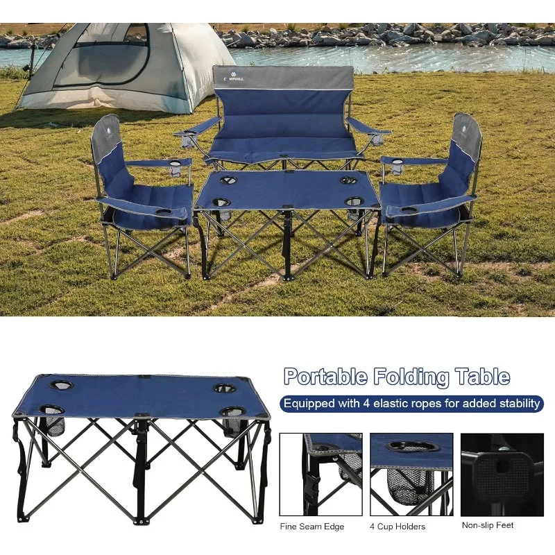 مجموعة كراسي تخييم مكونة من 3 قطع، كراسي تخييم قابلة للطي للاستخدام الخارجي للأشخاص الثقيلين مع حامل أكواب وحقيبة حمل، كرسي قابل للطي #6