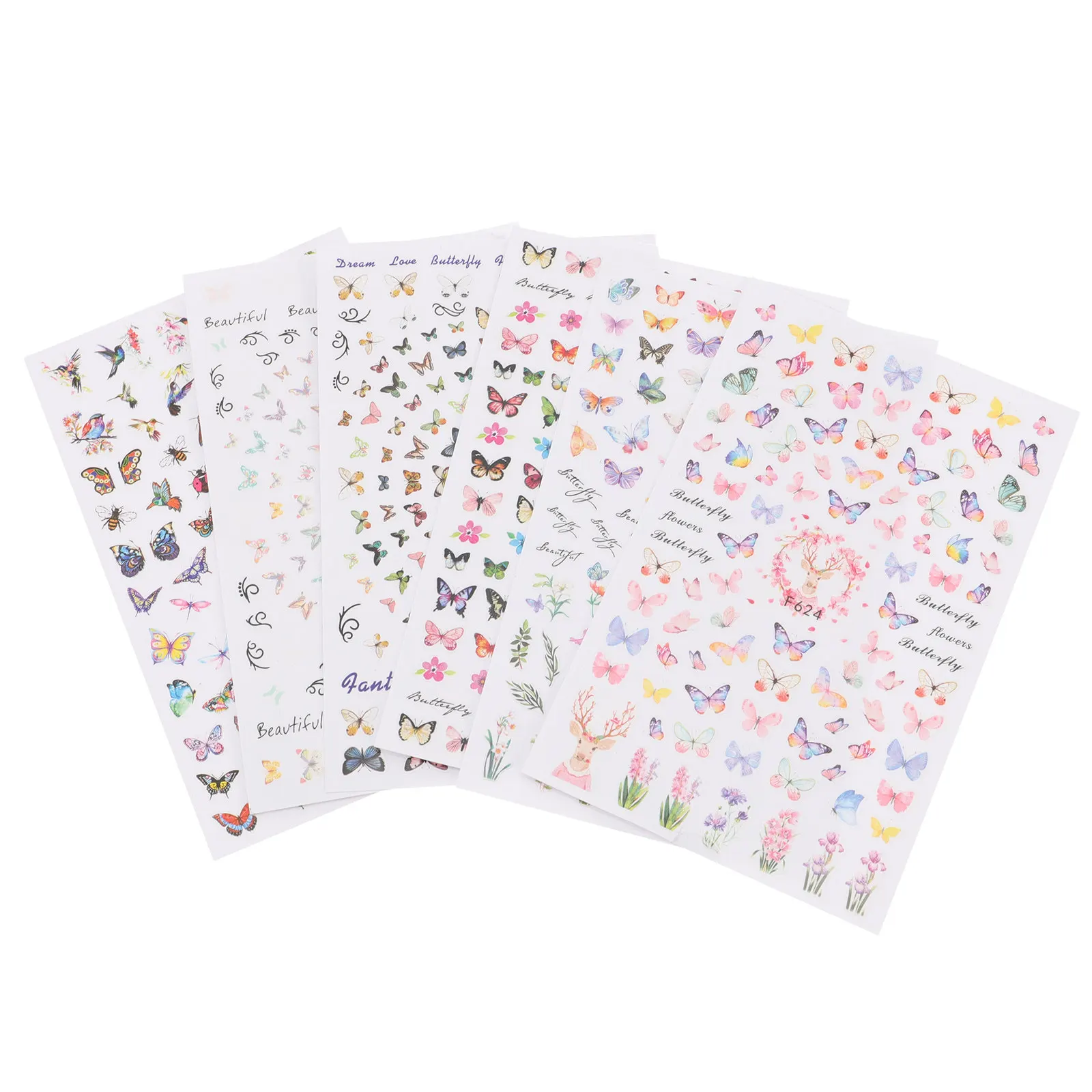 

6 Sheets Nail Stickers Butterfly Decals Transfer Paper for DIY Artificial Nails Manicure Charm Art Salon Decor