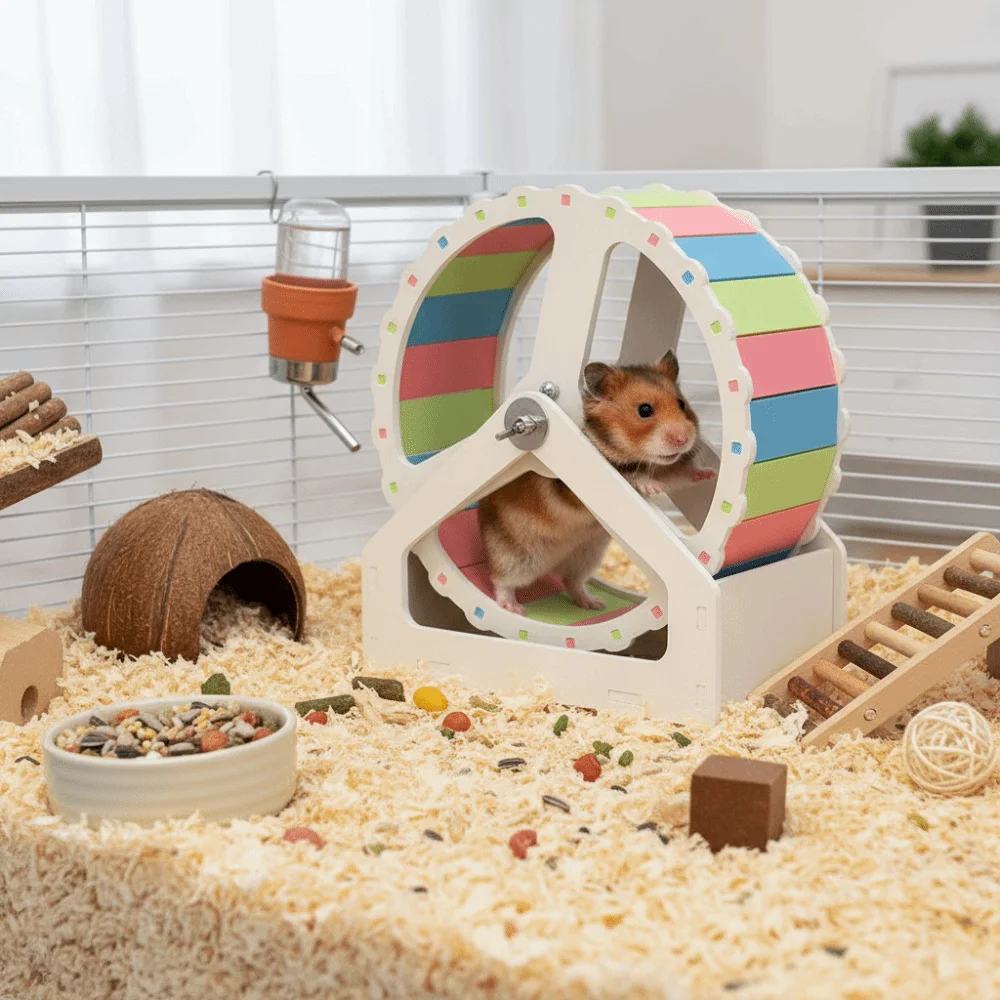 عجلة تشغيل هامستر بلاستيكية صامتة ملونة للحيوانات الأليفة دعامة هامستر 21 سم قاعدة ثابتة عجلة حيوانات صغيرة للحيوانات الصغيرة
