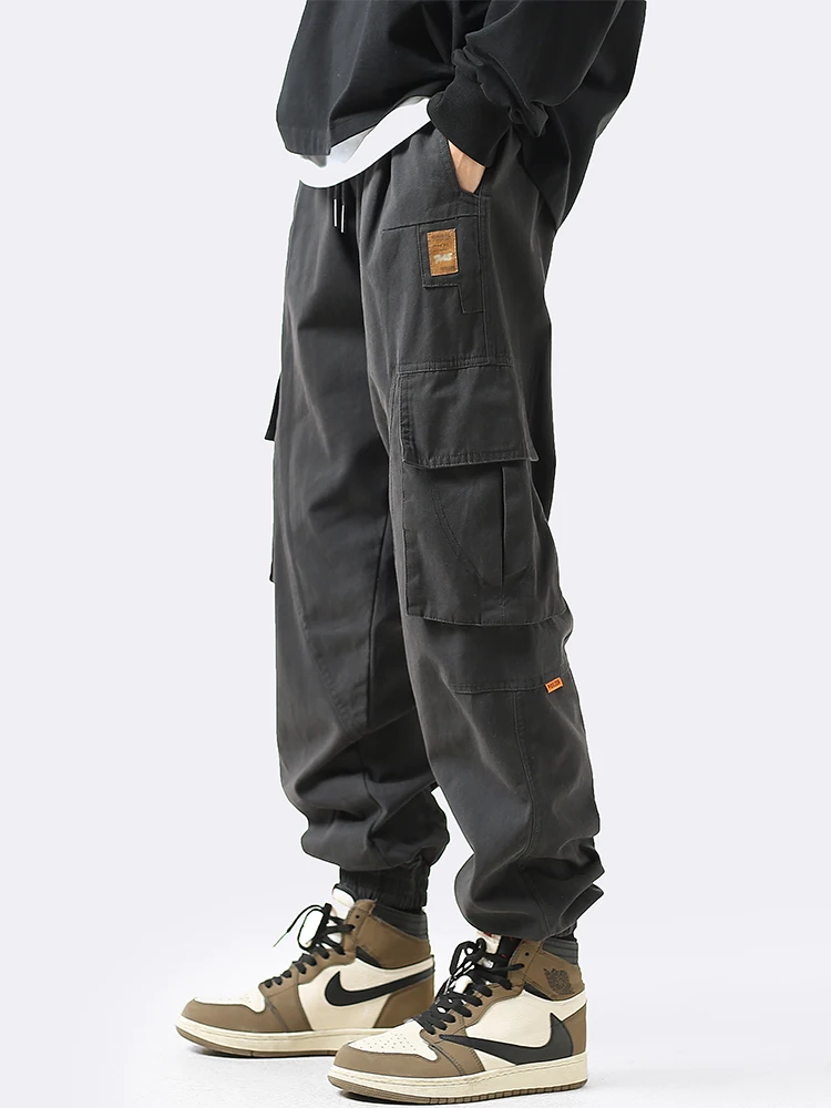

Мужские свободные хлопковые рабочие брюки в японском стиле для весны и осени, повседневные длинные брюки в стиле ретро, американские свободные брюки с множеством карманов