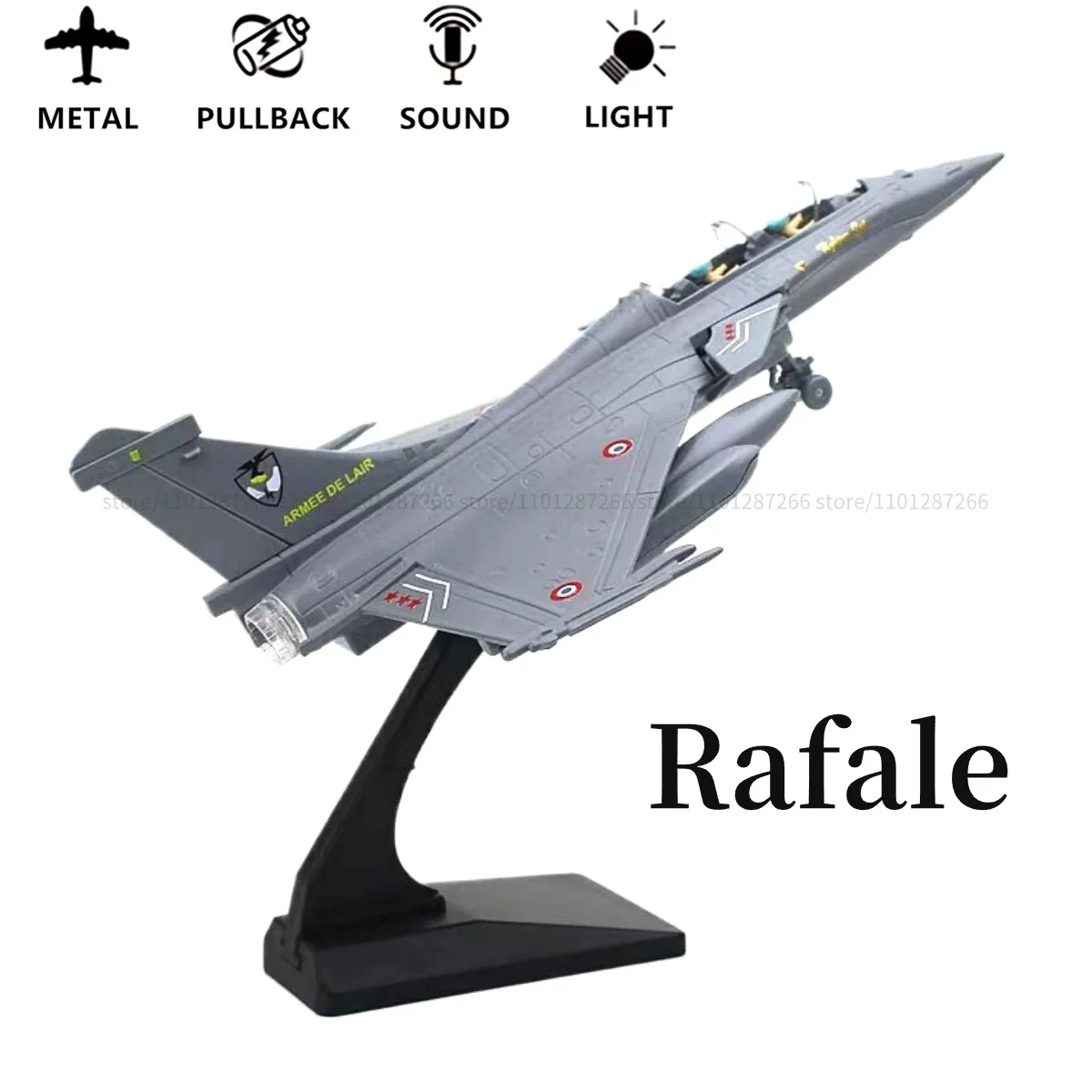 1:50 Fighter Aircraft Toy, Pullback & Go with Light Sound, Scale Rafale F22 F35 B2 J10 Diecast Jet Plane Model Kid Boy Baby Gift