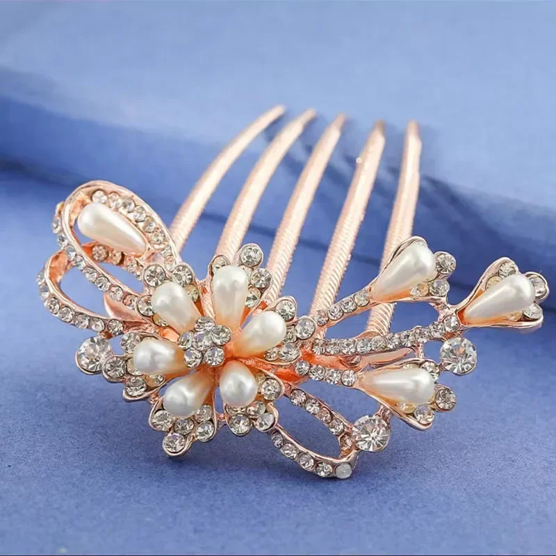 Elegant Pearl Hair Comb Clip Hairpin Women Luxury Crystal Bun Decoration Wedding Bridal Hair Claw Clips Hair Jewelry Accessories