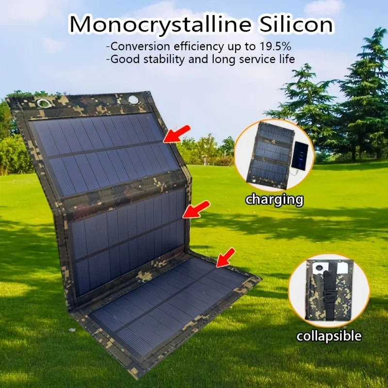 5V Foldable Solar Panel 7.5W Portable USB Solar Charger for Camping Hiking Backpacking High Conversion Outdoor Emergency Power Panel