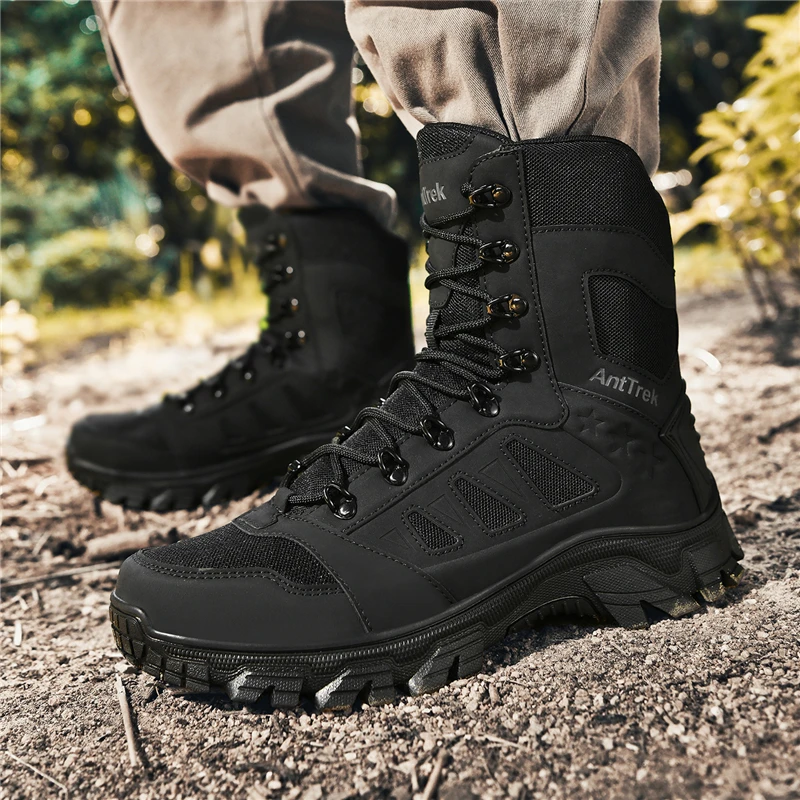 Men's Anti-slip Hiking Boots Waterproof Mountaineering Shoes High Top Outsole Cushioning Wear-resistant Tactical Shoes