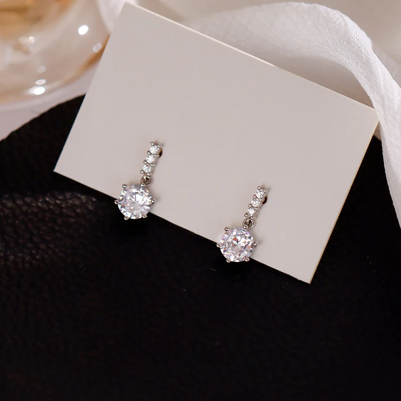 ENSHIR Shiny Zircon Stud Earrings for Women Simple Elegant Party Jewelry Gifts