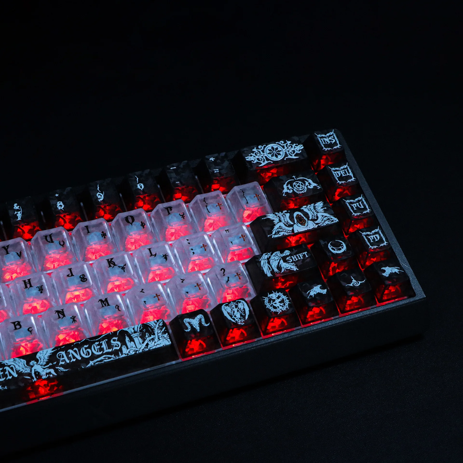 136Keys Carbon Fiber Texture Transparent PC Keycaps Russian Double Shot Cherry Profile Keycap for Gateron Mechanical Keyboard