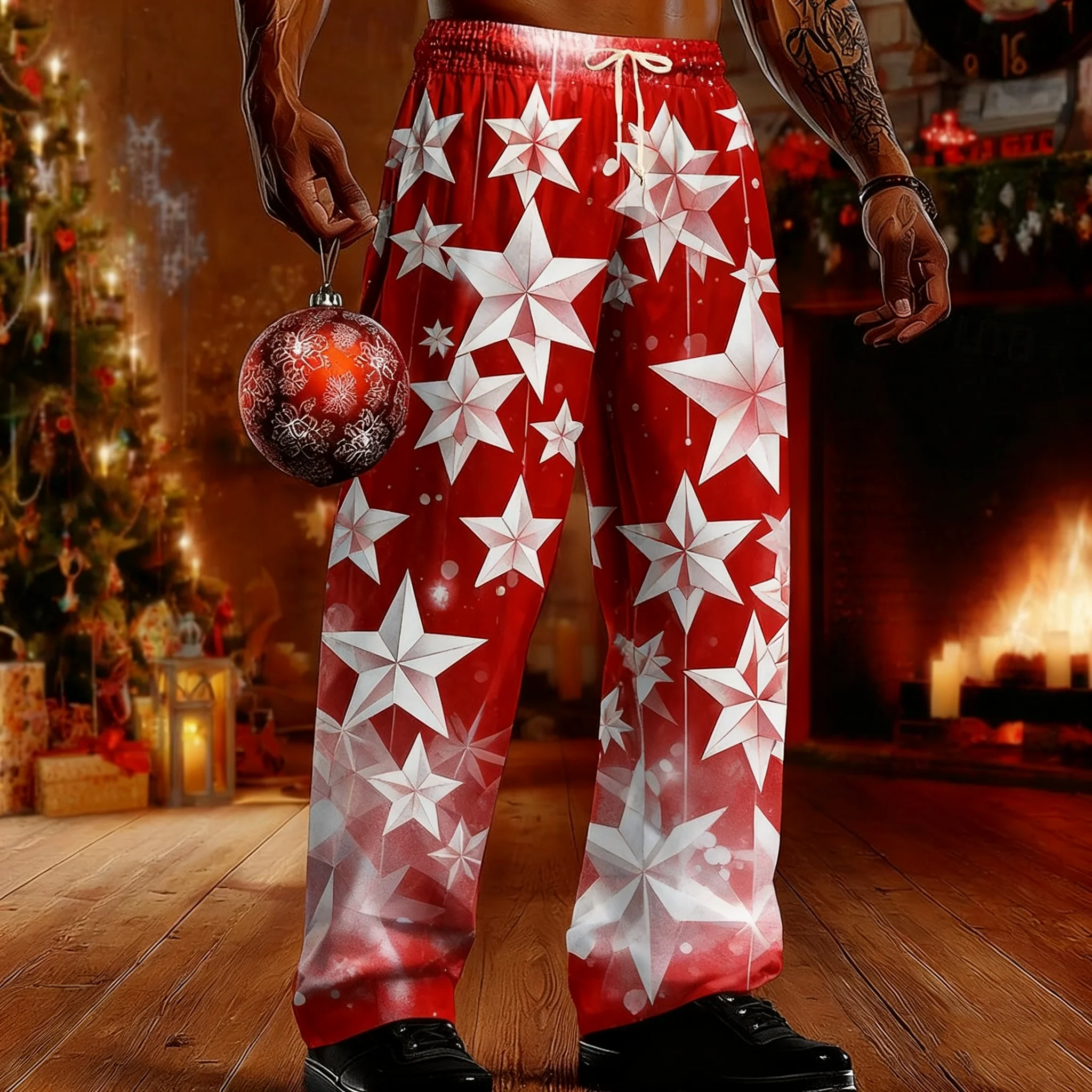 سروال حفلات بطابع عيد الميلاد، مناسب للخريف والشتاء، سروال مطبوع ثلاثي الأبعاد لأحداث حفلة عيد الميلاد #4