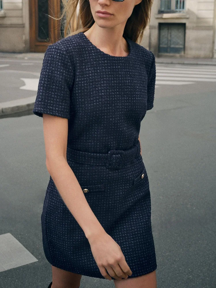 

Faionable round Ne ort Sve Dr 2025, зимнее новое поступление с поясом, женская одежда Midi Dr