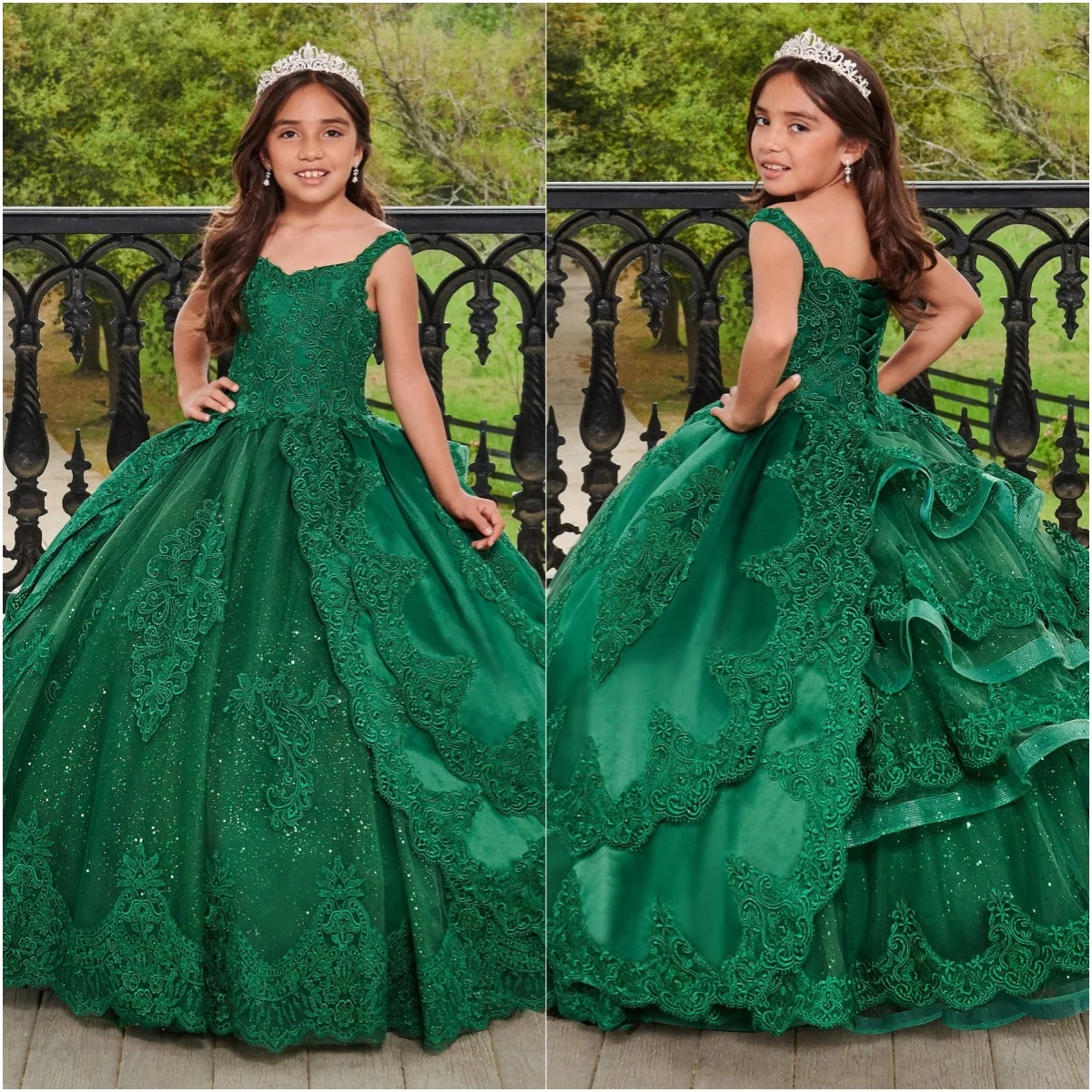 Dark Green Flower Girl Dresses for Wedding Lace Ruffles Floor Length Girl Kids Birthday Ball Gown First Holy Communion Gowns