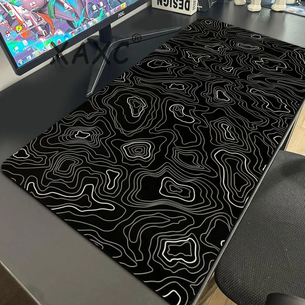 Schwarz-weiße Konturlinien-Mauspad für Gaming, XL, Heimcomputer, individuelles Mauspad, 500 x 1000, Spielmatte, Mauspad für Computer