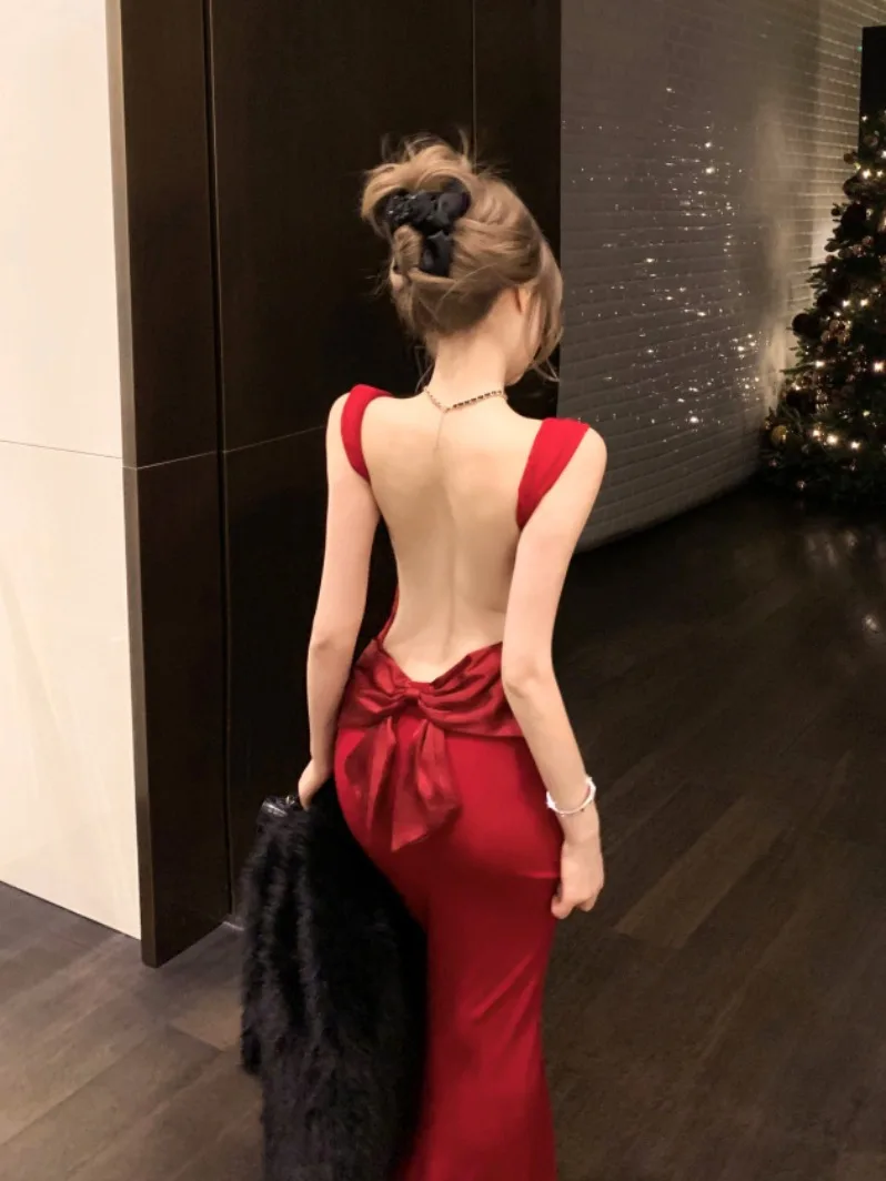 

Pure Desire Silk Satin Bal Knot Swing Ne Long Dr Women Sexy Ba Butt Gown Evening Ball Gown