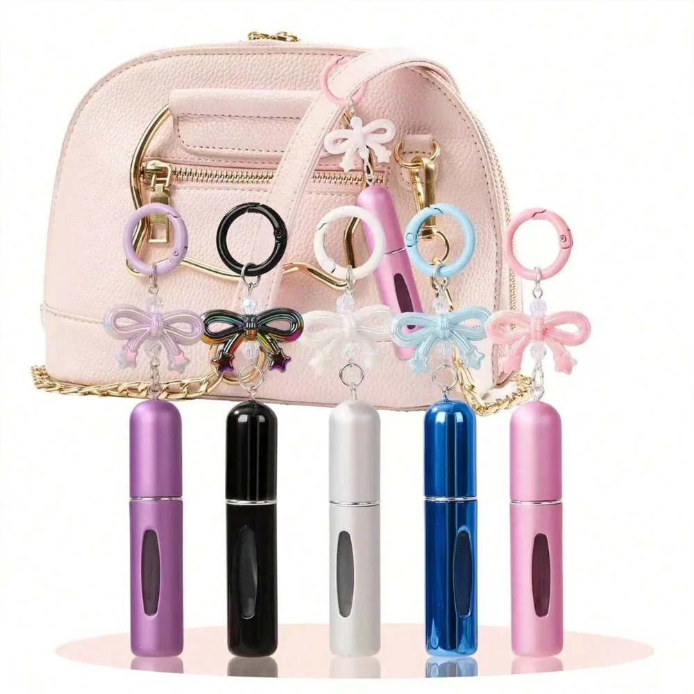 1PC Bow Bottle, Bag Hanging Keychain 5ml Travel Portable Bottom Perfume Filling Spray Bottle, Reusable Perfume Distribution Tool