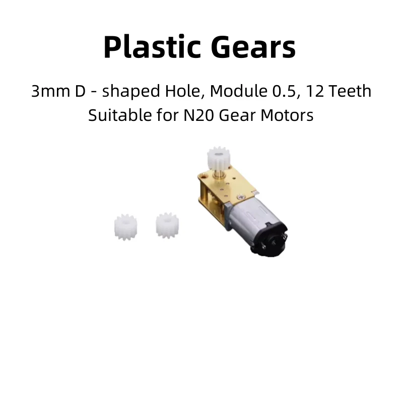 Pack of Ten ,Plastic Gear, Module 0.5, 12 Teeth, 3mm D - Shaped Hole, White, For N20 Motor Spindle