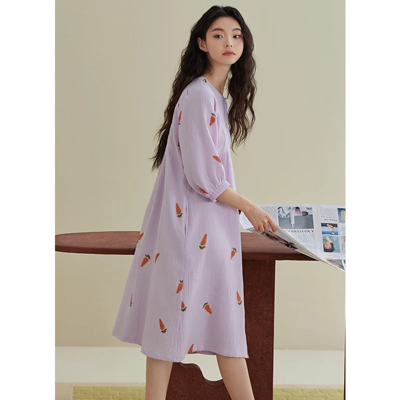 Long Nightgowns Half Sleeve Cardigan Sleepwear Female Summer Dress Cute Print Princess Shirt Womens Robes Peignoir Homme M-XXXL