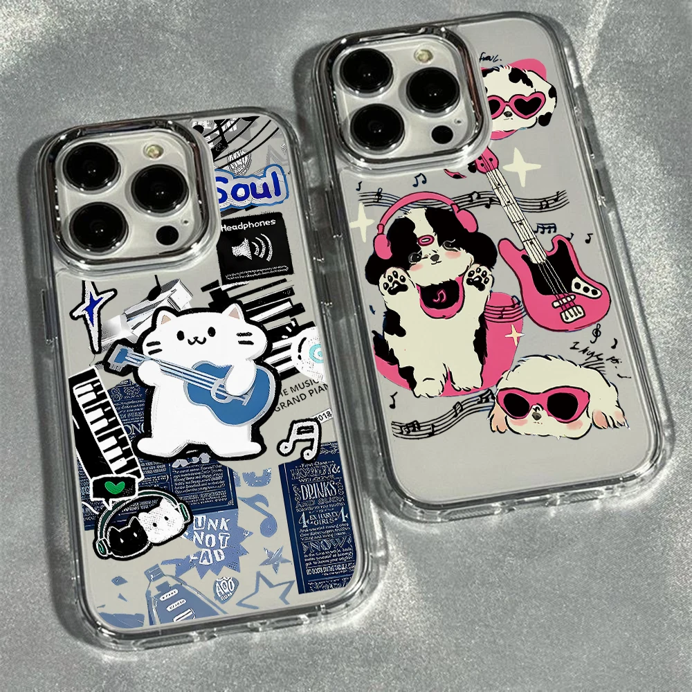 Cute Dog Cat Music Phone Case for Samsung Galaxy A57 A56 A55 A54 A52 A37 A36 A26 A17 A16 A07 A06 4G 5G Luxury Clear Cover