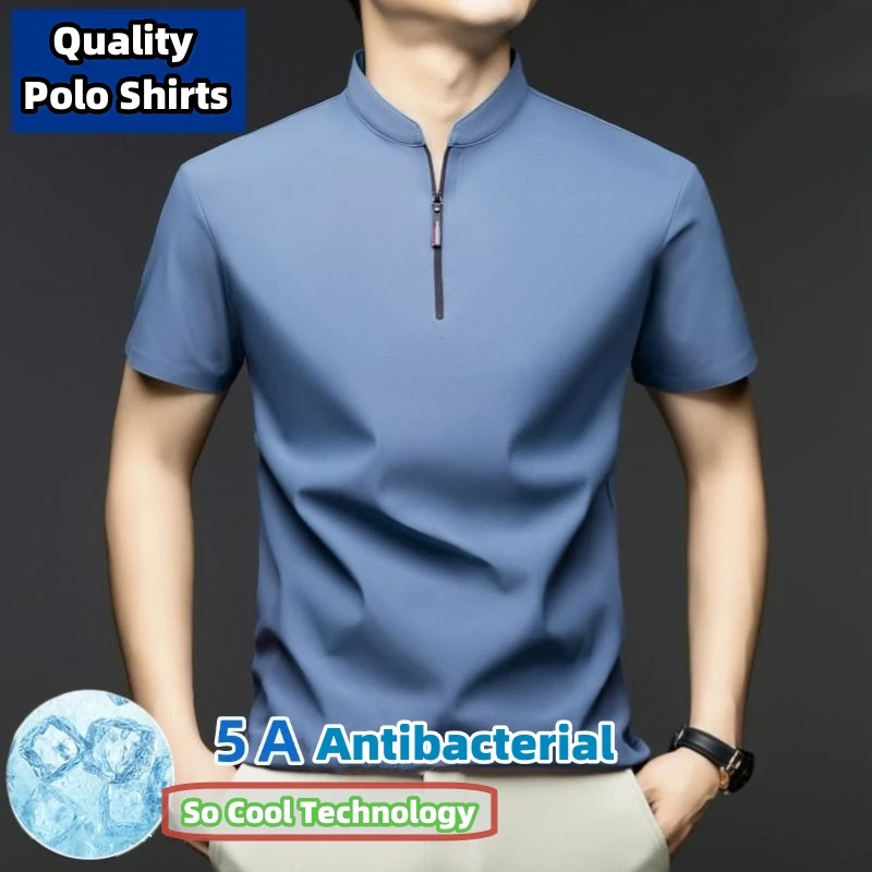 

Высококачественные рубашки-поло президента с воротником-стойкой, качественная повседневная рубашка, дышащие гладкие молодежные топы и футболки, мужская антибактериальная футболка