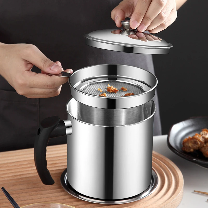 1.3L Keuken Afdruiprek Olie Filter Rvs Met Zeef Vet Filter Separator Opslagtank Koken Gereedschap Keuken Gadgets