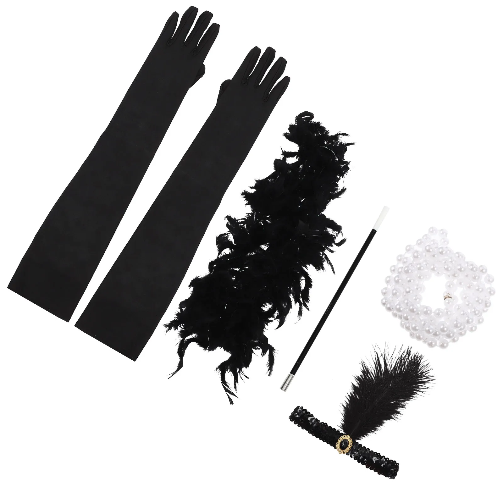 

Комплект из 1 предмета: повязка на голову с пайетками, винтажные аксессуары в стиле 1920-х годов, перчатки, ожерелье, шарф, реквизит для костюма на вечеринку в стиле 20-х годов, косплей-реквизит