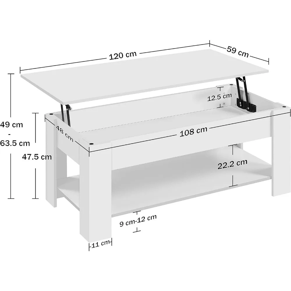 Lift Top Coffee Table with Hidden Compartment and Storage Shelf, Rising Tabletop Dining Table for Living Room Reception Room