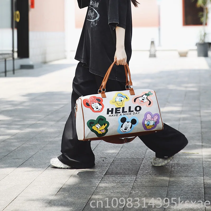 Disney Canvas Travel Bag for Woman Cute Mickey Mouse Large Capacity Duffle Bag Luxury Designer Handbag Portable Fashion Trend