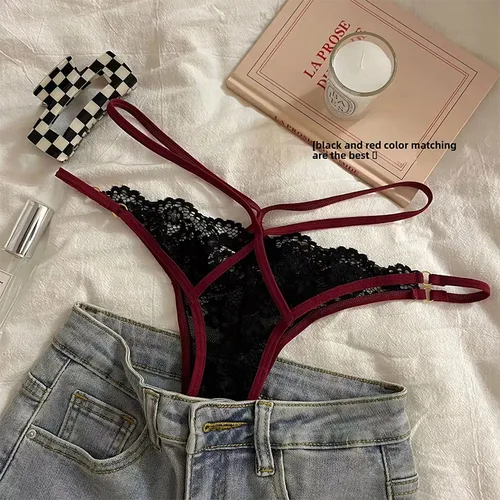 Imagen 2 del producto Pure Desire-bragas de encaje estéticas francesas, ropa interior ajustada de cintura baja con agujeros transpirables de malla Sexy