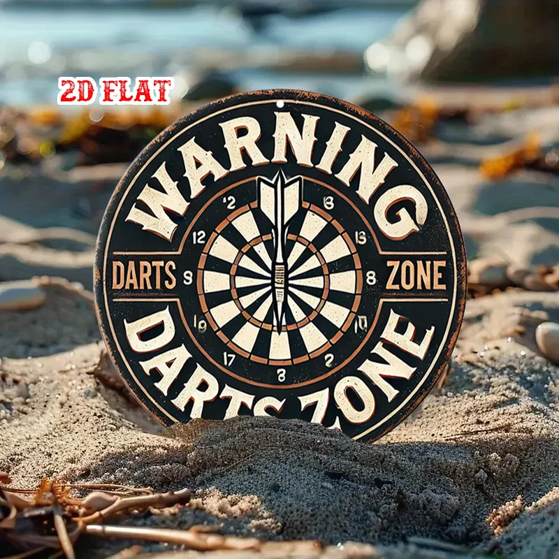 2D Flat 1pc Game Room Round Aluminum Sign, Darts Zone Round Wall Decor Warning Sign Rustic Metal Wall Art, Sports Equipment - view 4