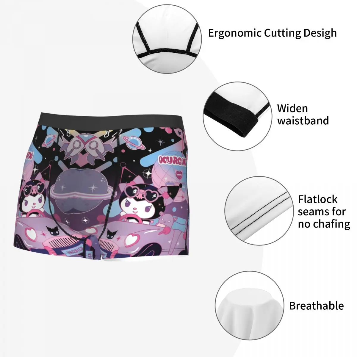 Custom Kuromi Kawaii Boxer Shorts For Homme 3D Print Cartoon Movie Underwear Panties Briefs Soft Underpants