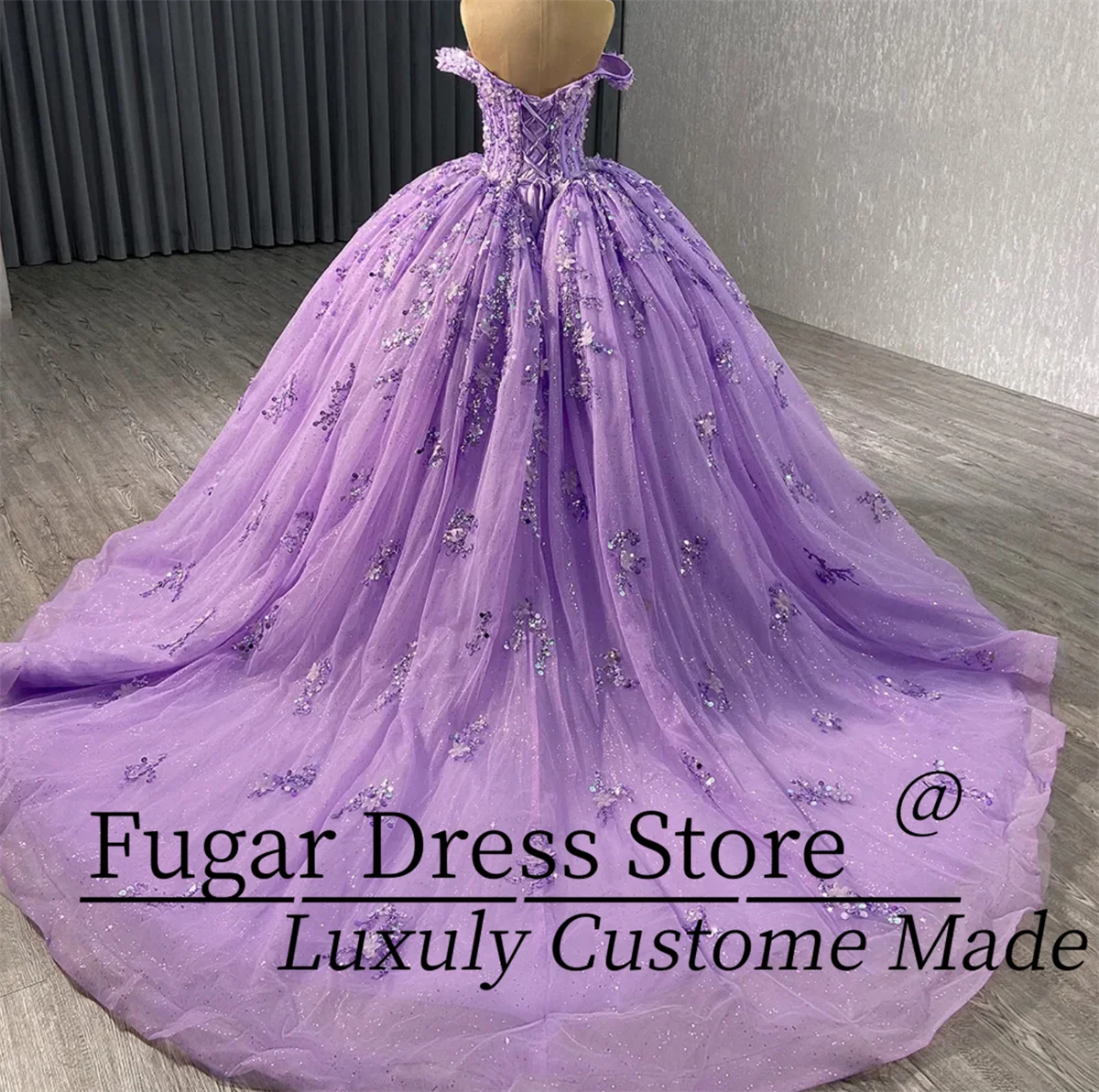 فستان Quinceanera أرجواني مخصص لامع معقد ترتر حبة زينة بلا أكمام فستاين سهرة/فساتين الحفلات vestidos de 15quinceañera #2