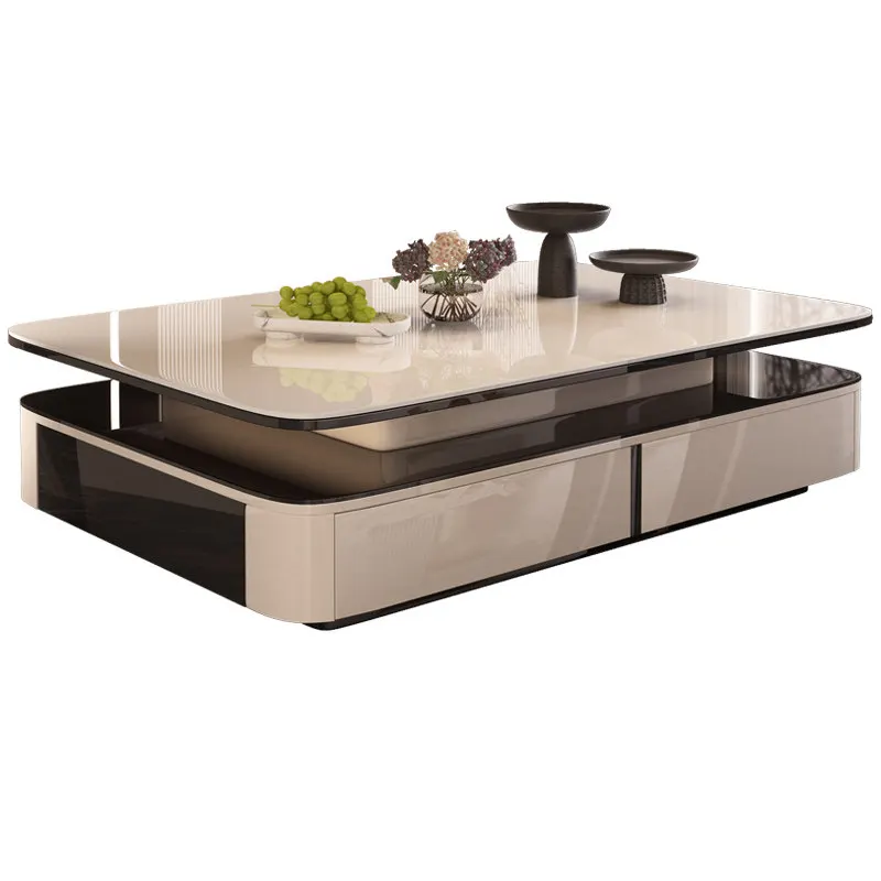 Italian modern simple coffee table enlarged small apartment living room rock slab height of more than 45 sets of medieval black